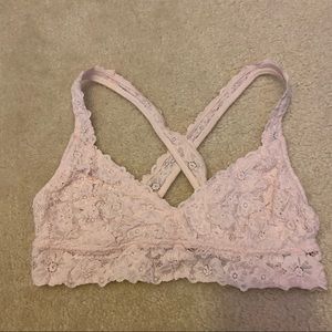 Aerie Pink Lace Criss Cross Bralette
